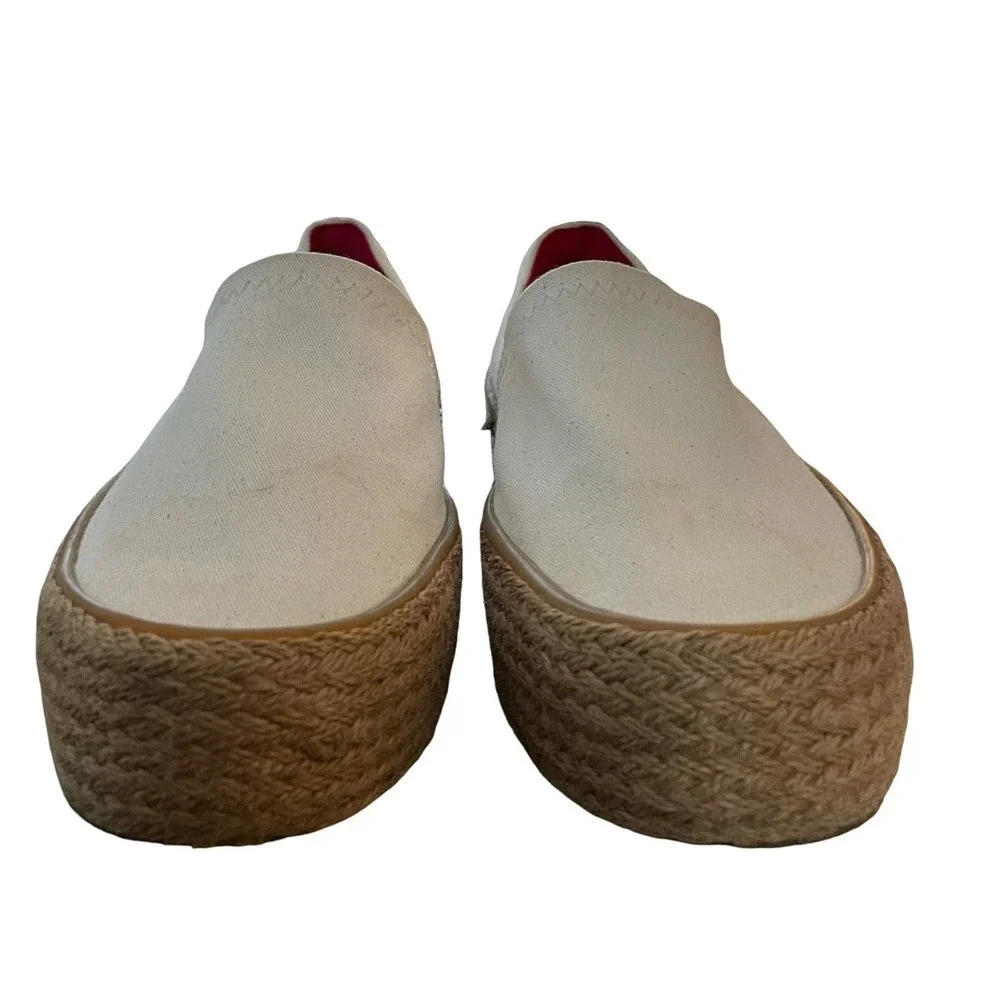 SeaVees Oceanside Espadrille Slip On Cream Canvas Platform Sneakers Size 6